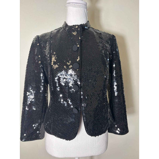 Georgio Armani Black Sequince Long Sleeve Special Occasion Short Jacket Sz 8