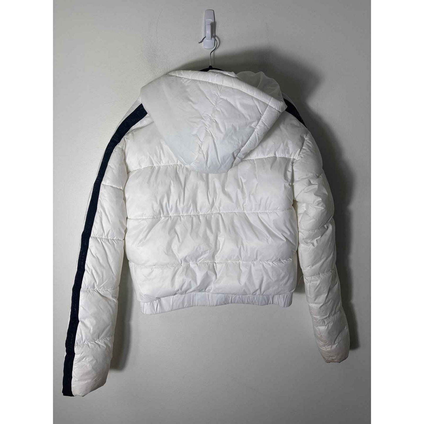 Guess White Long Sleeve Crop Puffer Hooded Jacket Sz XL