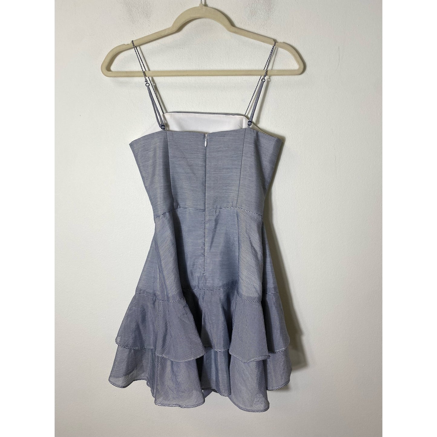 C/Meo Collective Blue White Striped Ruffle Spaghetti Strap Dress Sz XS