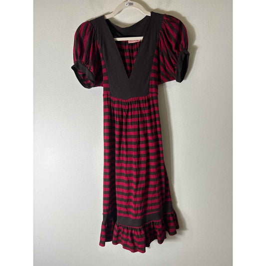 Juicy Couture Dark Red Brown Stripe Short Sleeve V-Neck Dress Sz M