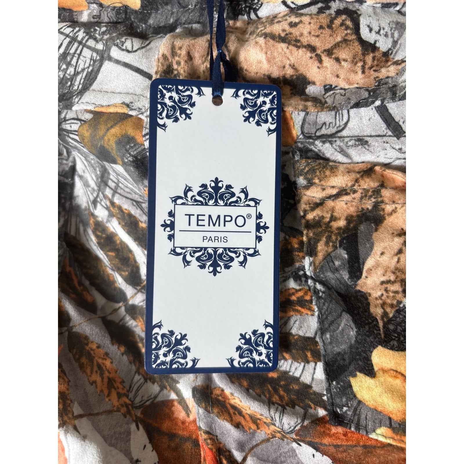 NWT Tempo Paris Orange Black Print Pull On Ankle Pants Sz S