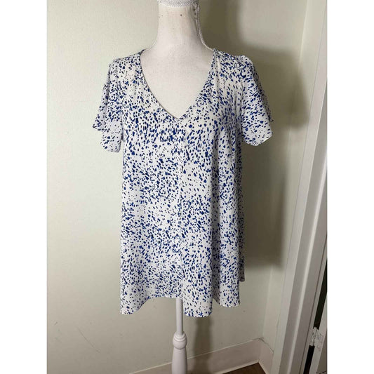 Buddy Love Blue and White Flutter Sleeve V-Neck Top Sz XS