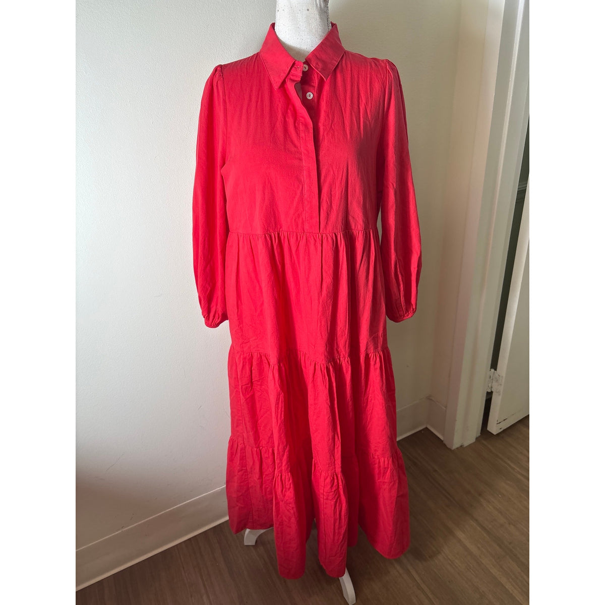 Pomander Place Hibiscus Red Tiered Maxi Dress Sz M