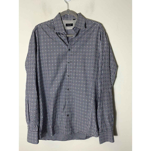 Men's Sand Copenhagen Blue Check Long Sleeve Cotton Button Down Shirt Sz 42
