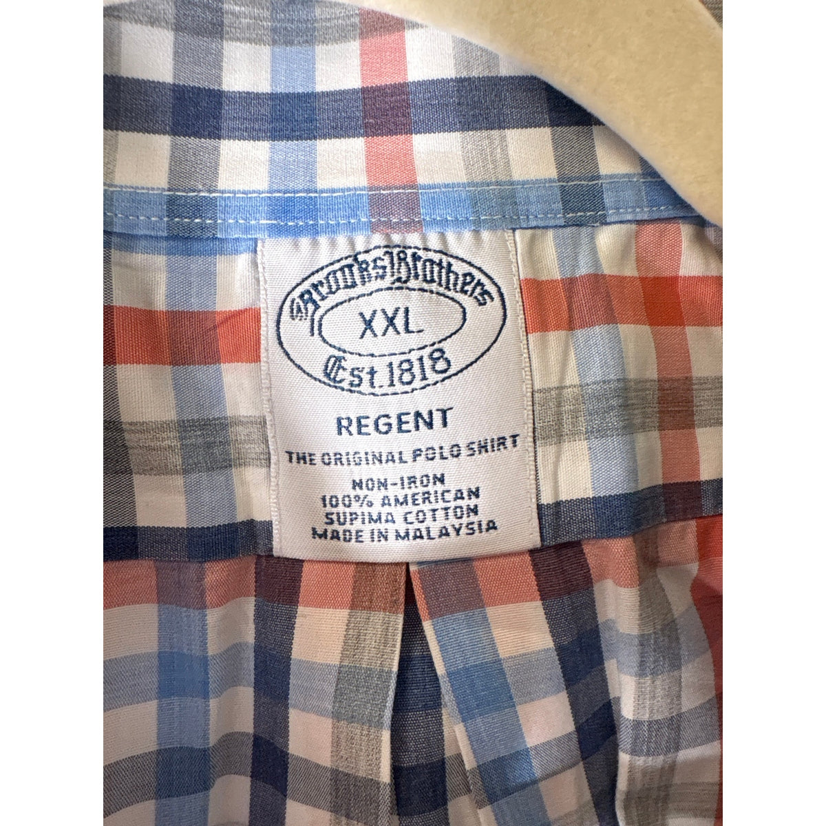 Brooks Brothers Blue Orange and Gray Plaid Button Up Shirt Sz XXL