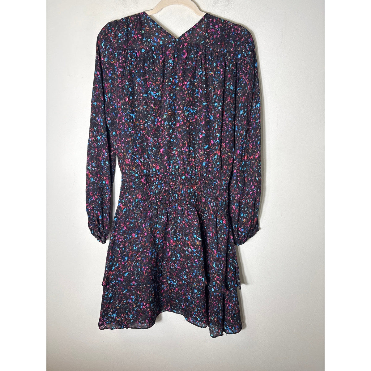 Parker Dark Mulitcolor Floral Long Sleeve Smocked Waist Dress Sz M