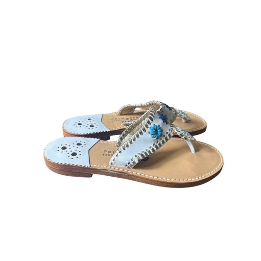 New Palm Beach Sandals Platinum Laced and blue Flower Leather Sandals Sz 8