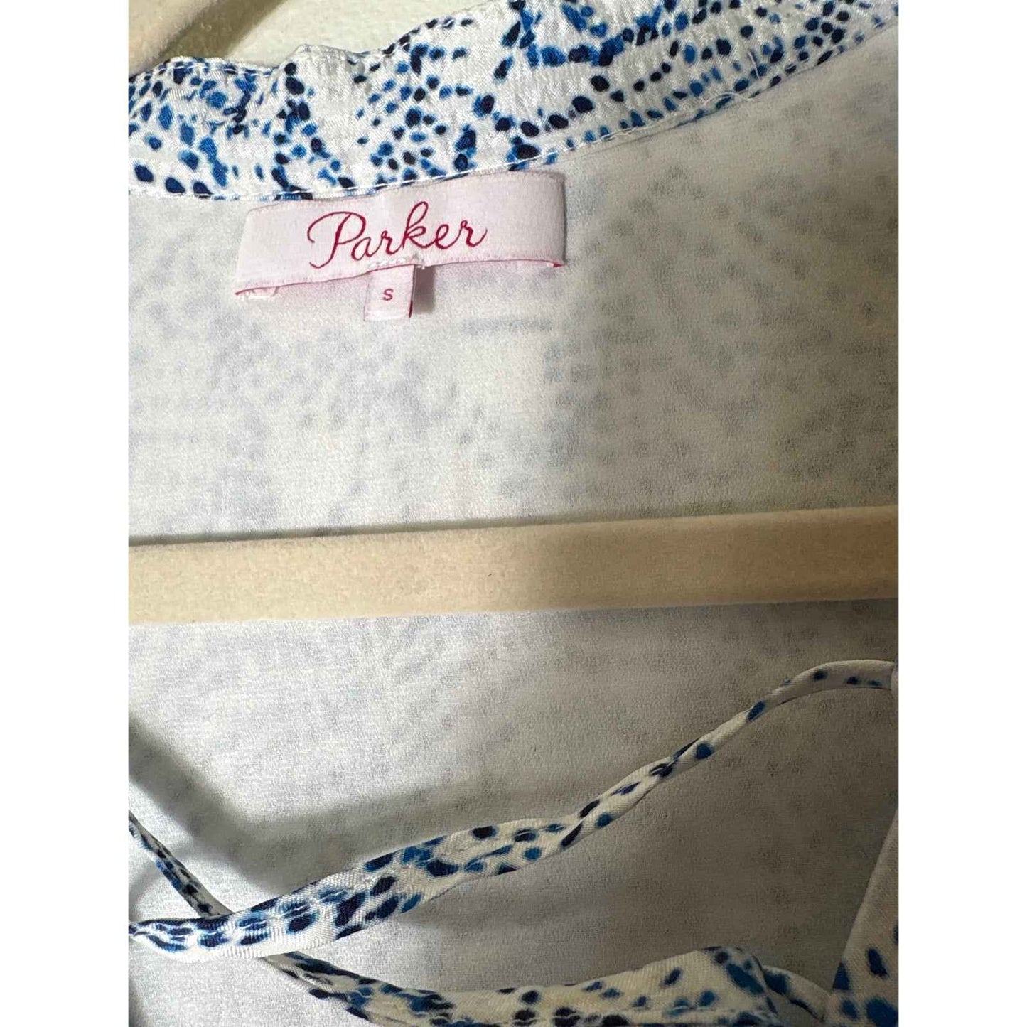 Parker Blue and White Long Sleeve Silk Tiered Mini Dress Sz S