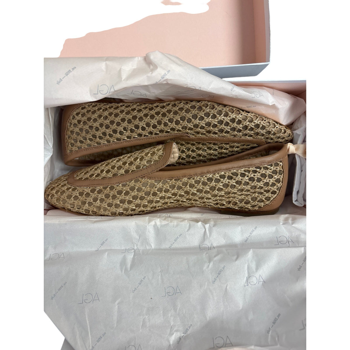 NIB AGL Harper Cognac Rafia Loafer Sz 40