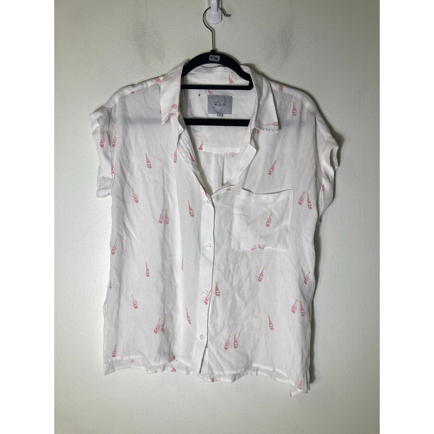 Rails White Pink Champagne Cap Sleeve Button Up Shirt Sz S