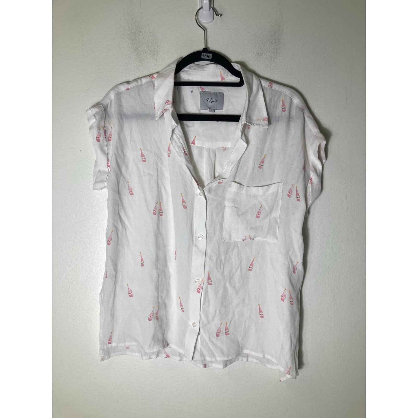 Rails White Pink Champagne Cap Sleeve Button Up Shirt Sz S