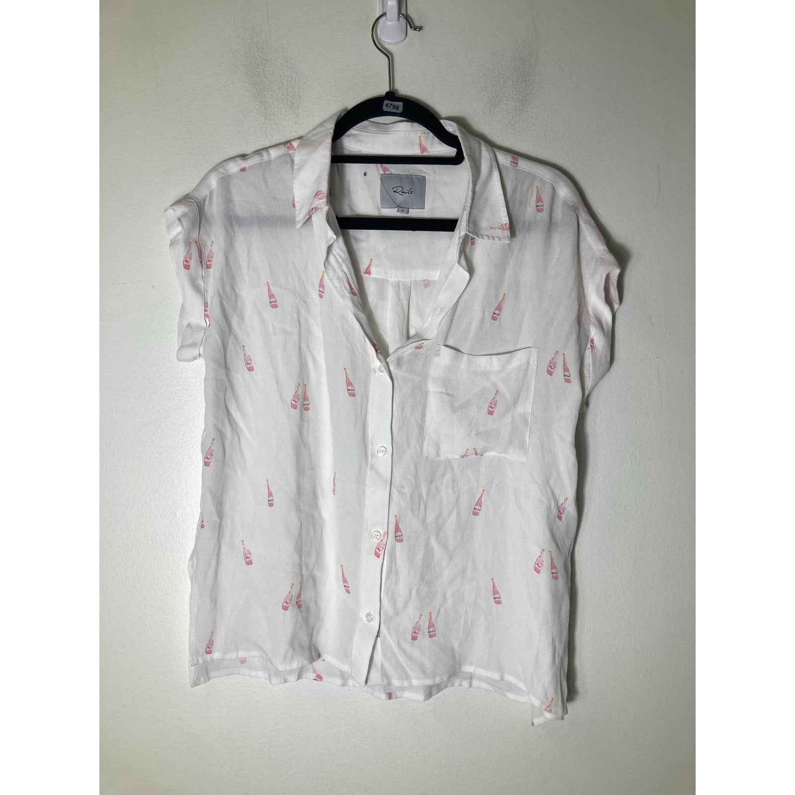 Rails White Pink Champagne Cap Sleeve Button Up Shirt Sz S