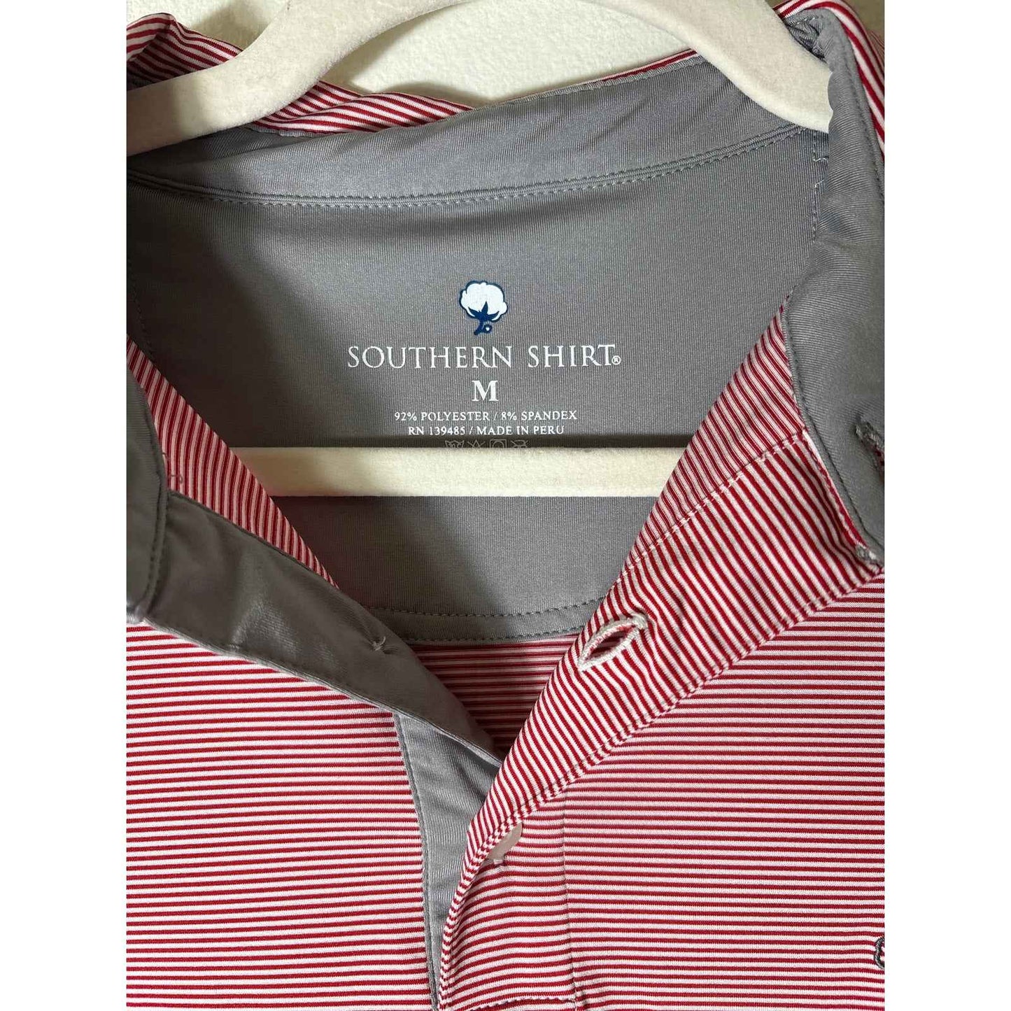 Mens Southern Shirt Red White Stripe Short Sleeve Golf Shirt Sz M