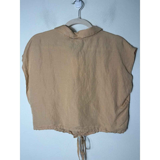 NWT Elan Beige Short Sleeve Linen Tie Top Sz L