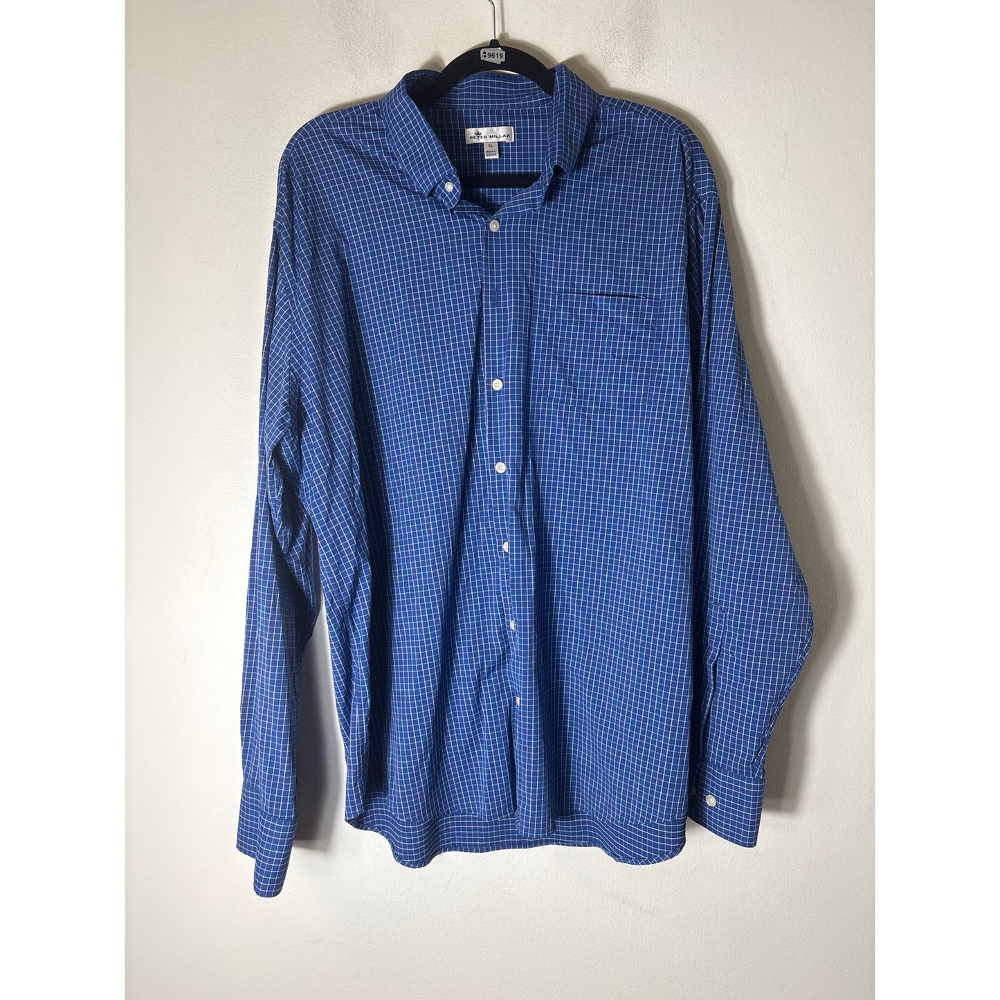 Peter Millar Bright Blue Plaid Long SLeeve Button UP Sz XL