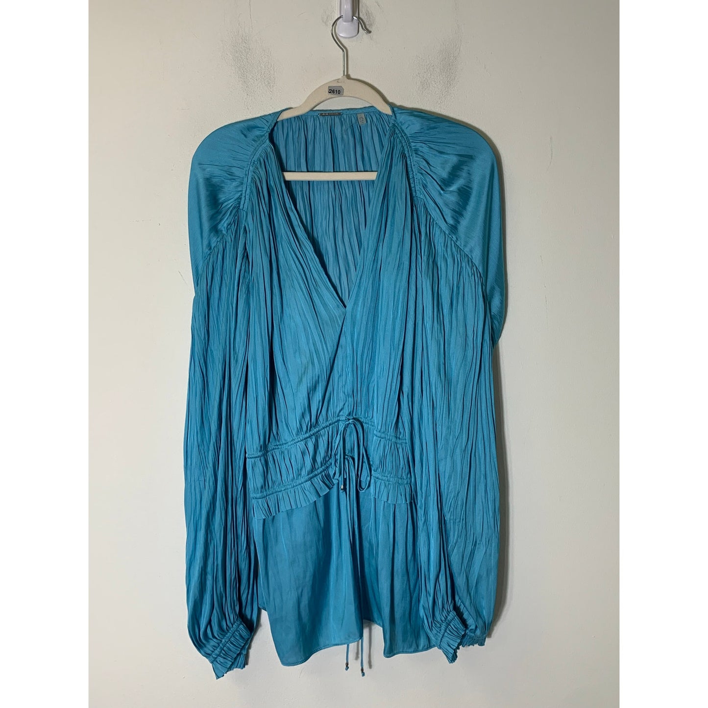 Ellie Tahari Teal Silky V Neck Blouse Sz XL