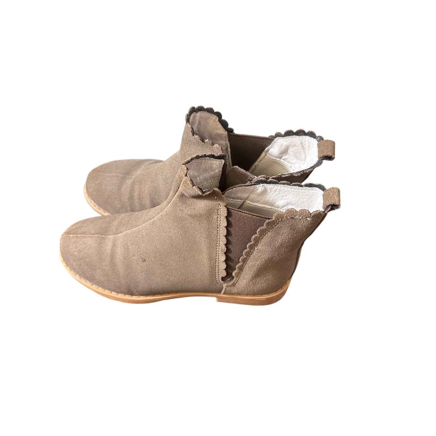 Girls L'Amour Brown Leather Scalloped Booties Sz 4