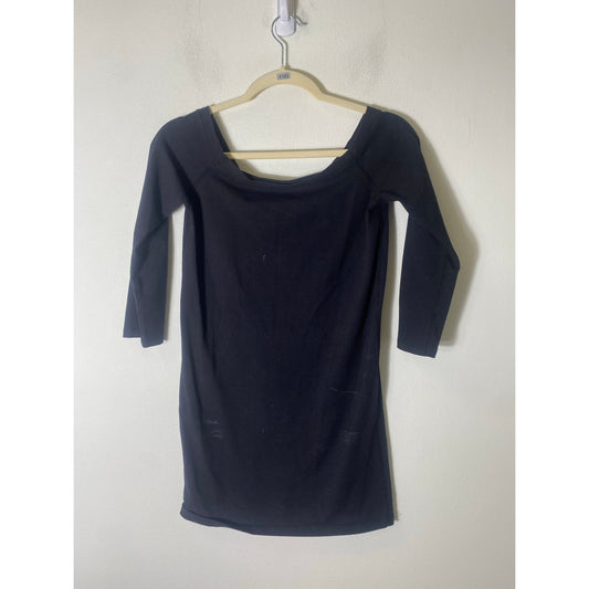 Jewel Toffler Black Wide Neck 3/4 Length Sleeves Fitted Tee Sz S