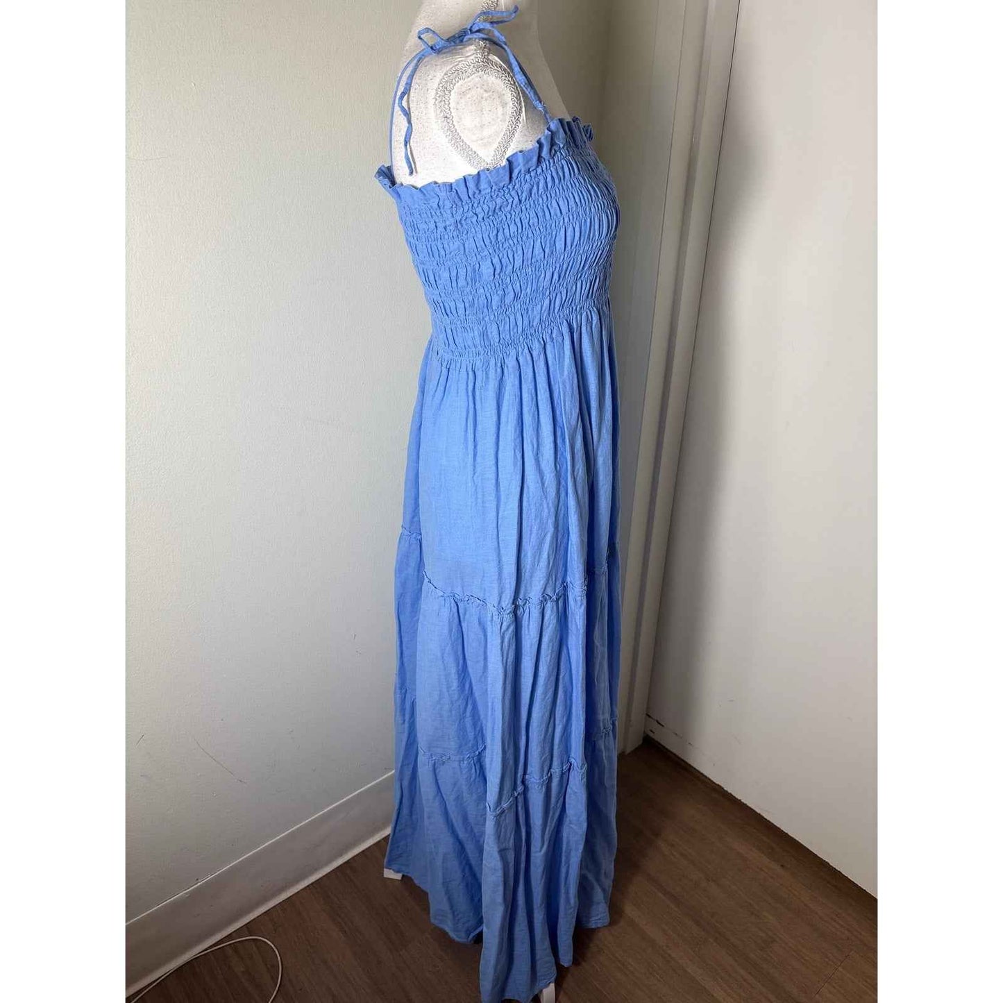 MNG Blue Tie Shoulder Maxi Tee Dress Sz 6