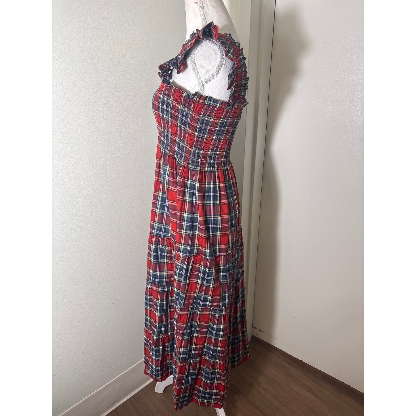Hill House The Nap Dress Dark Red Plaid Cotton Maxi Dress Sz XS