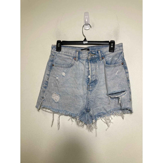 Express Light Blue Denim Button Fly High Rise Shorts Sz 4