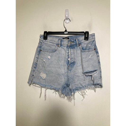 Express Light Blue Denim Button Fly High Rise Shorts Sz 4