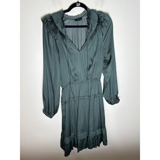Current Air Green Silky Long Sleeve Mini Tiered Dress Sz S