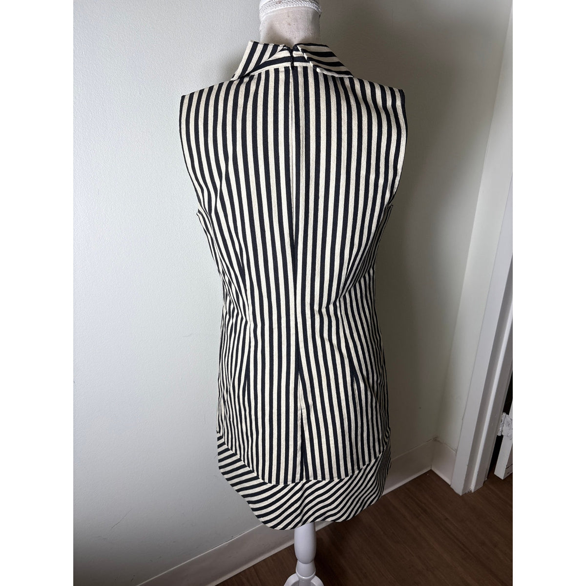 Pearl by Lela Rose Black and Cream Vertical Stripe Sleeveless Mini Dress Sz S