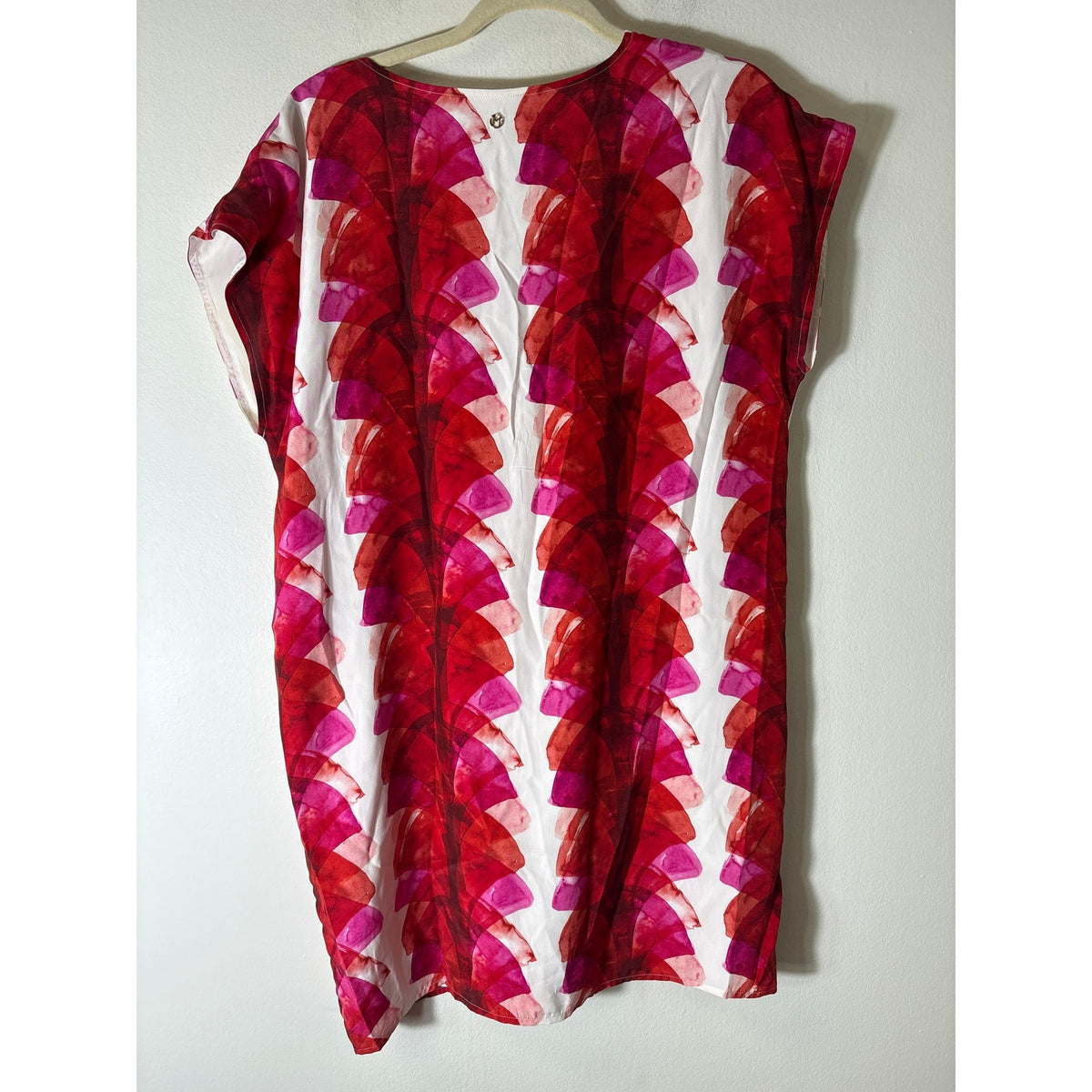 Marie Oliver Red Cap Sleeve V-Neck Silk Knee Length Shift Dress Sz M