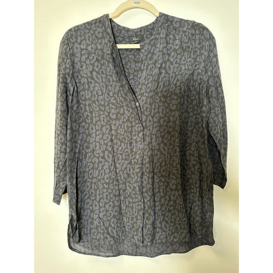 Rails Black Blue Animal Print 3/4 Sleeve Blouse Sz S