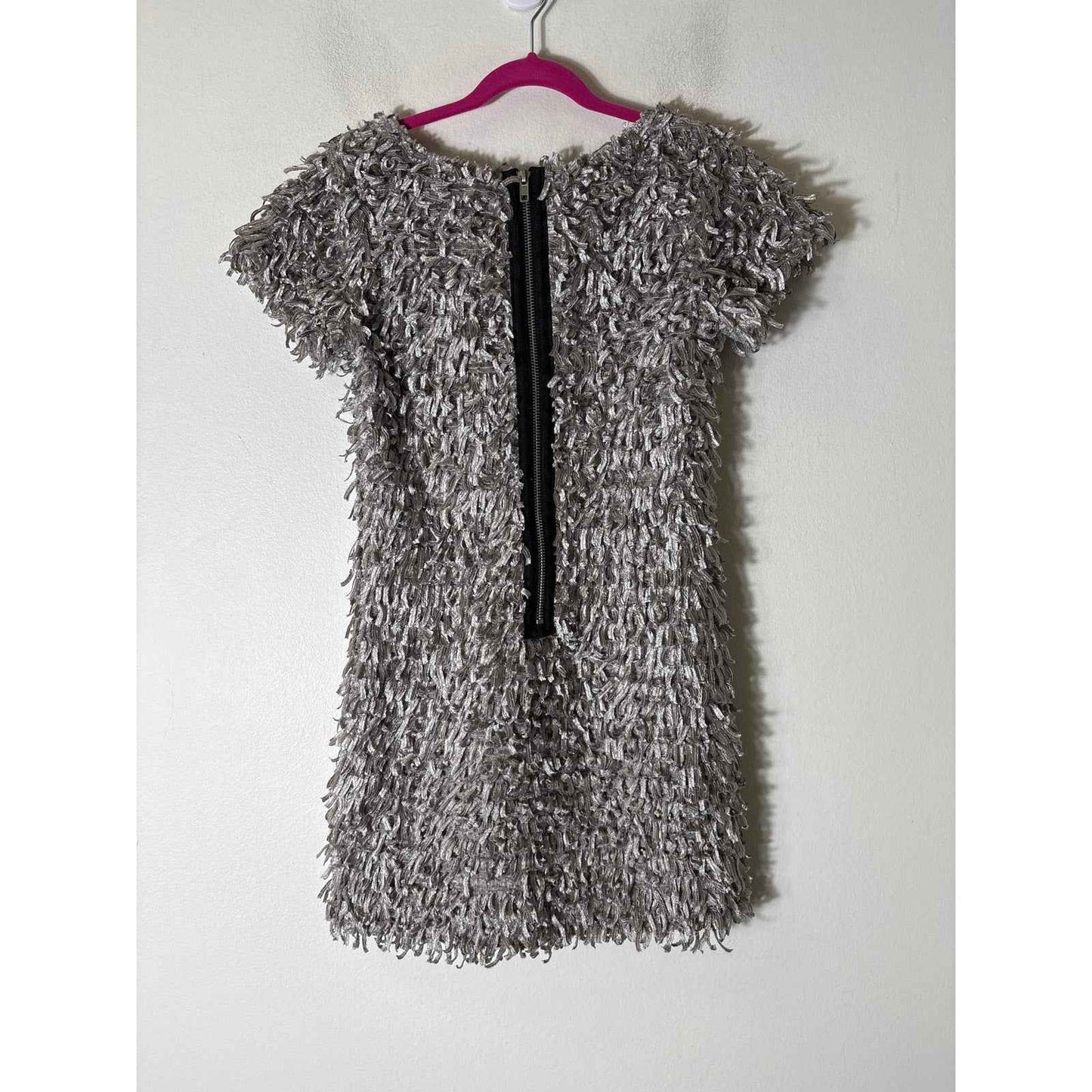 Girls Appaman Short Sleeve Silver Feathered/Fringe Sheath Dress Sz 8