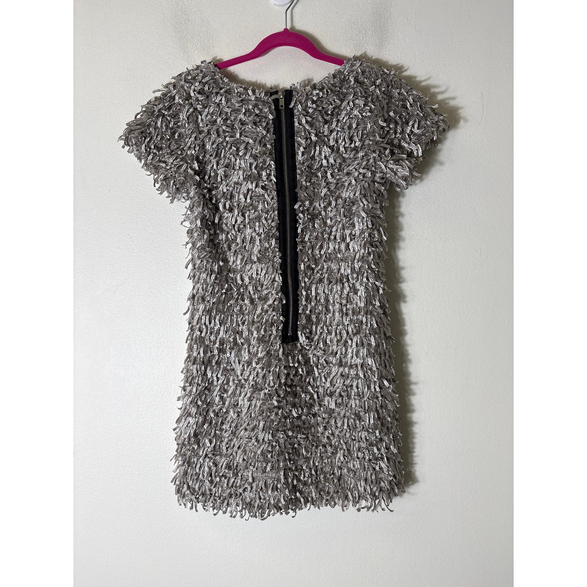 Girls Appaman Short Sleeve Silver Feathered/Fringe Sheath Dress Sz 8