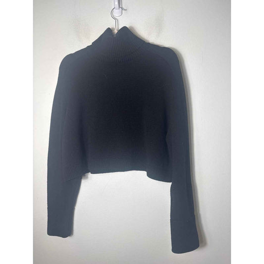 Zara Black Long Sleeve Cropped Knit Mock Neck Sweater Sz L