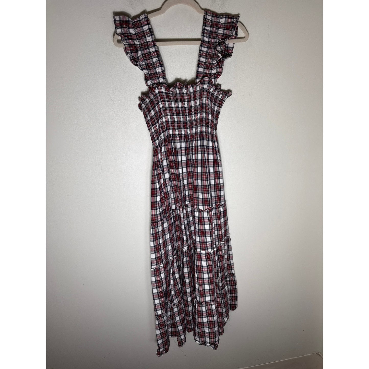 Hill House Red Plaid Flutter Sleeve Cotton Maxi Dress Sz S