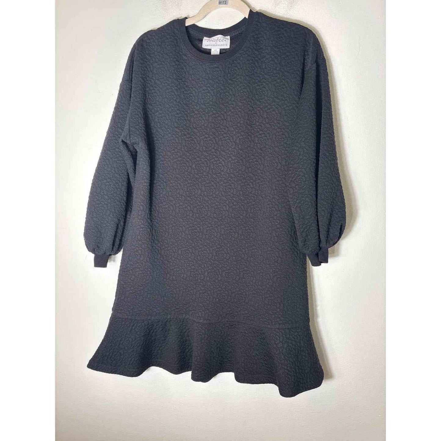 Mare Mare Black long Puff Sleeve Textured Mini Dress Sz XS