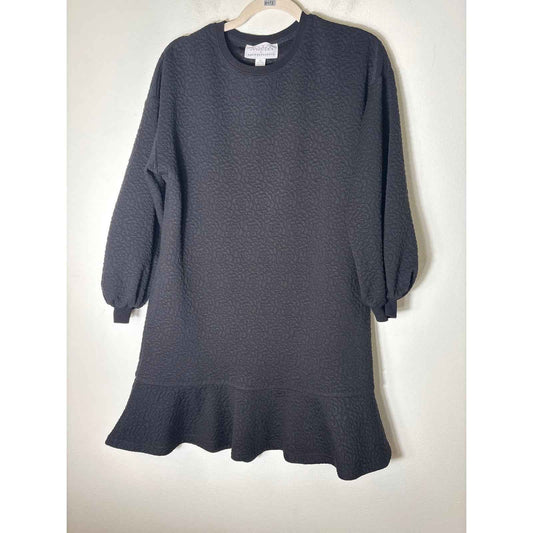 Mare Mare Black long Puff Sleeve Textured Mini Dress Sz XS