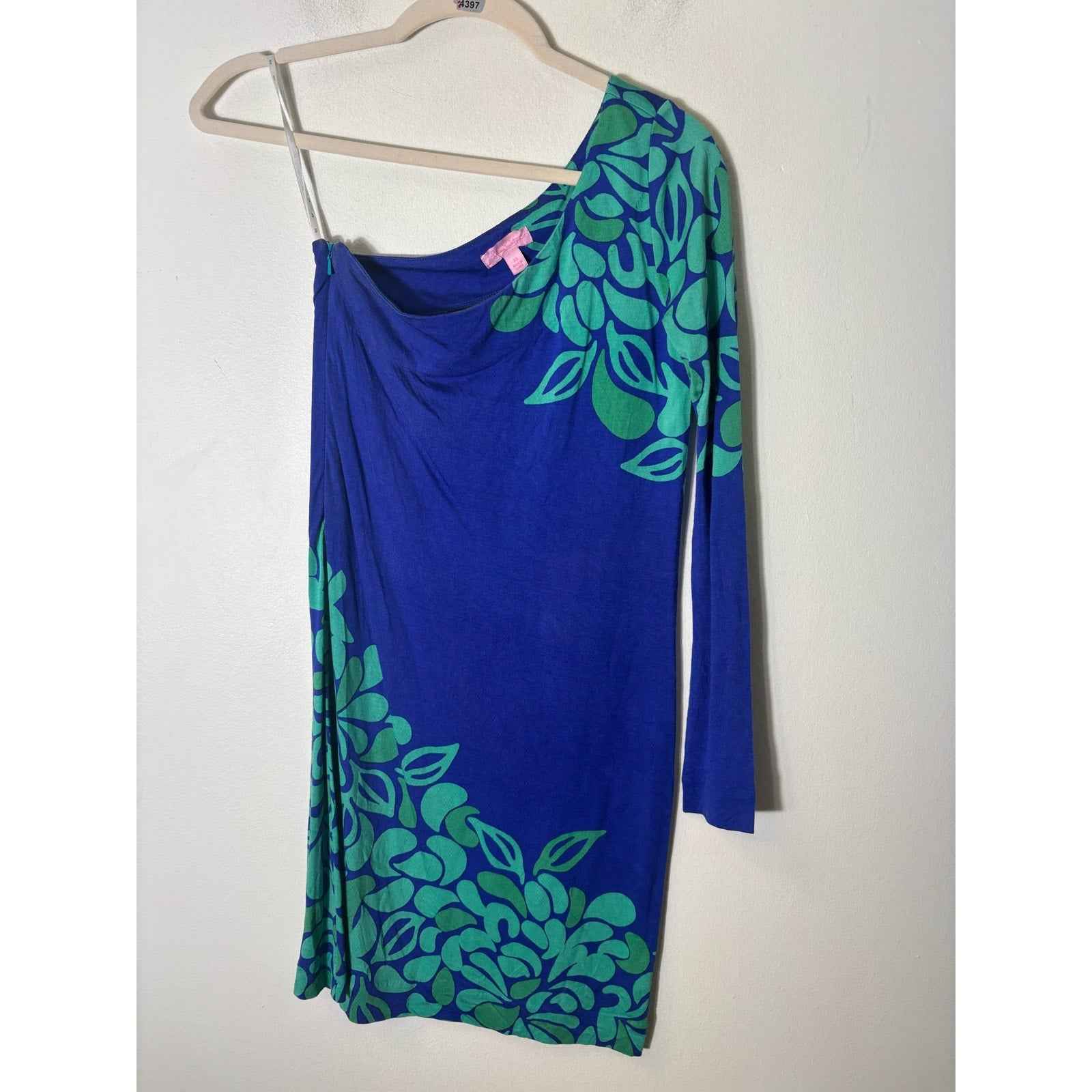 Lilly Pulitzer Green Purple One Shoulder Long Sleeve Knee Length Dress Sz XS