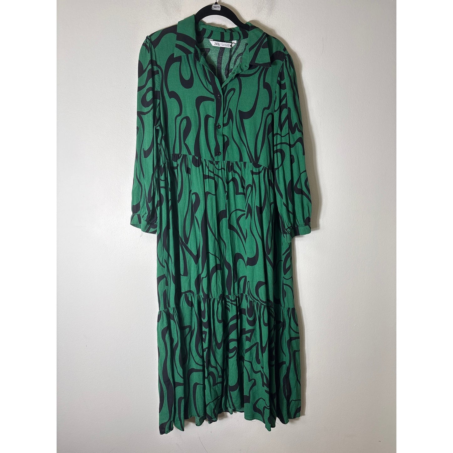 Zara Green and Black Long Sleeve Maxi Dress Sz M