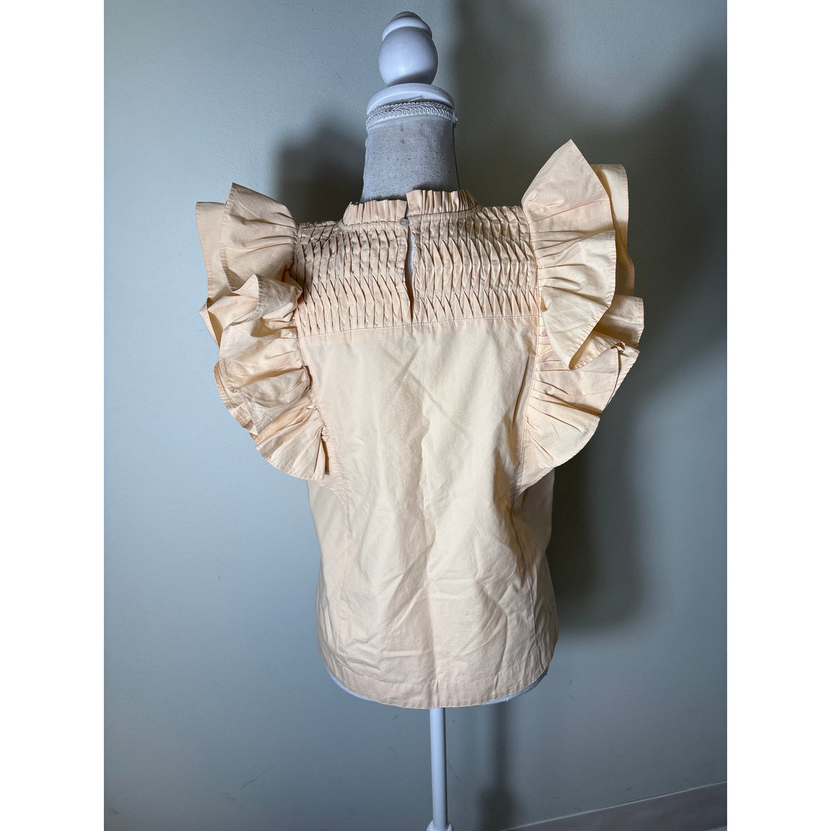 Magali Pascal Peach Cotton Flutter Sleeve Smocked Shirt Sz S