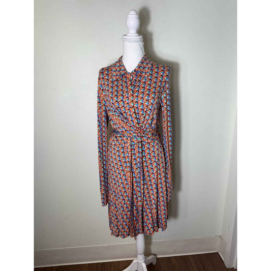 Diane Von Furstenberg Orange Long Sleeve Classic Knee Length Wrap Dress Sz M