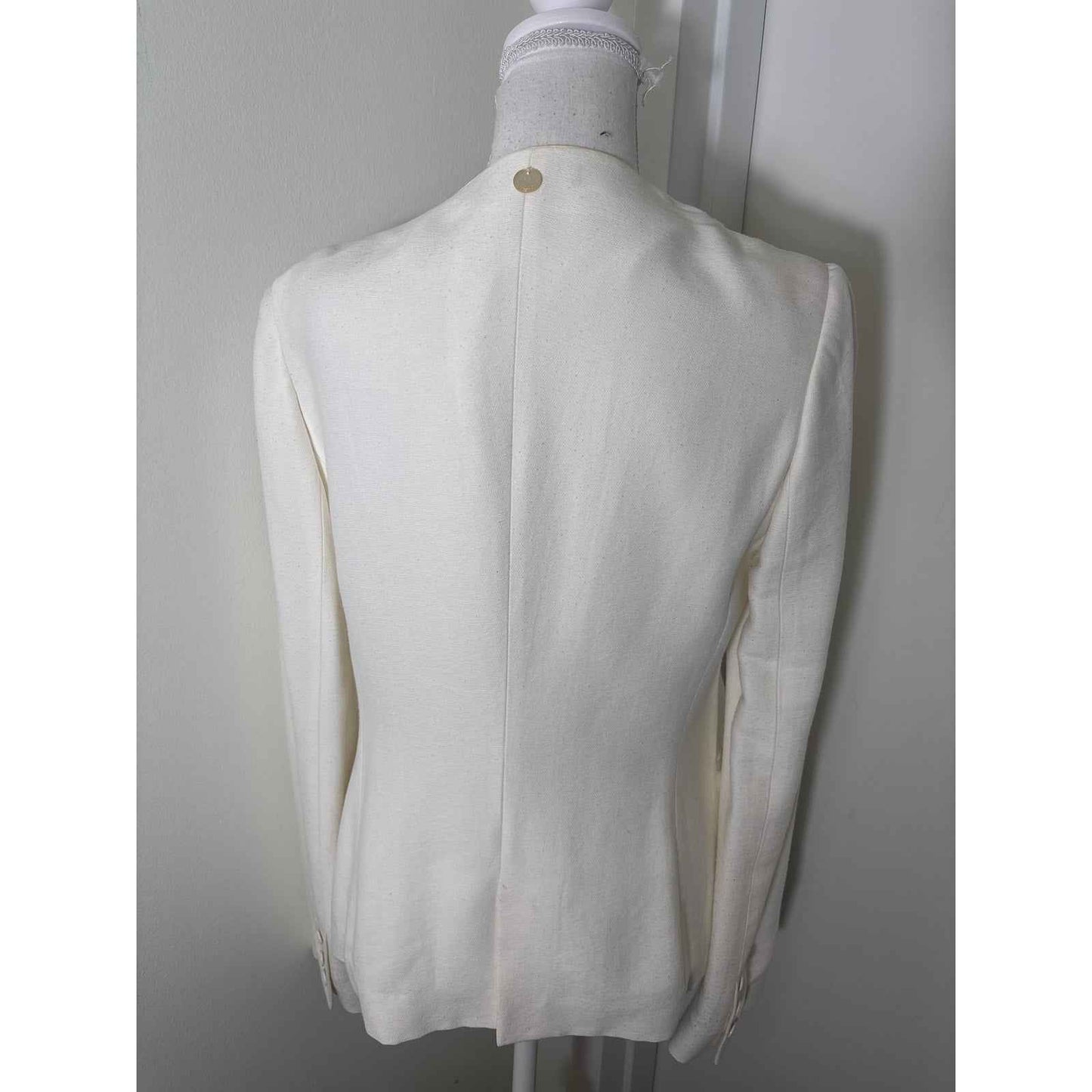 Twin-Set Off White Long Sleeve Gold Sequin Open Front Blazer Sz M