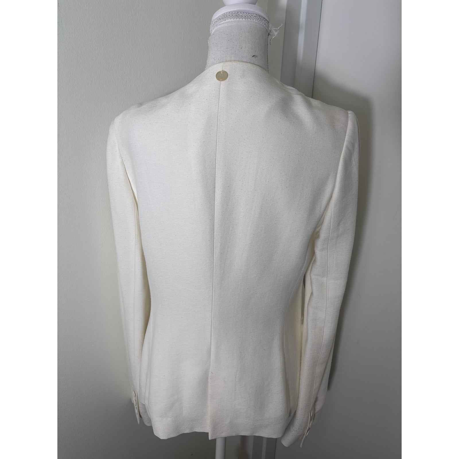 Twin-Set Off White Long Sleeve Gold Sequin Open Front Blazer Sz M