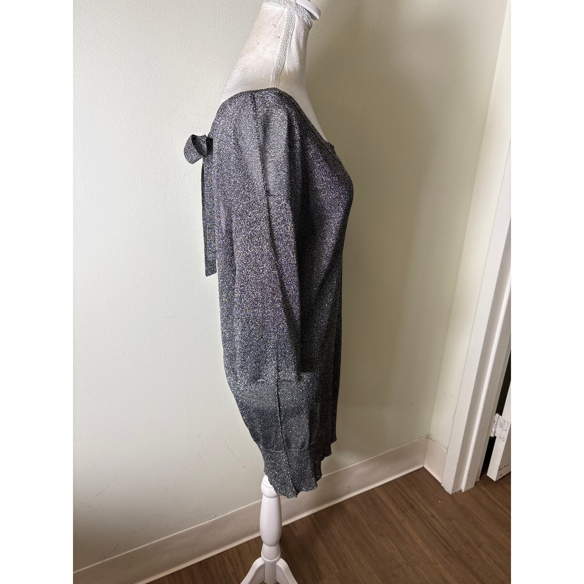 Ella Moss Black/Silver Metallic Short Sleeve Top Sz S