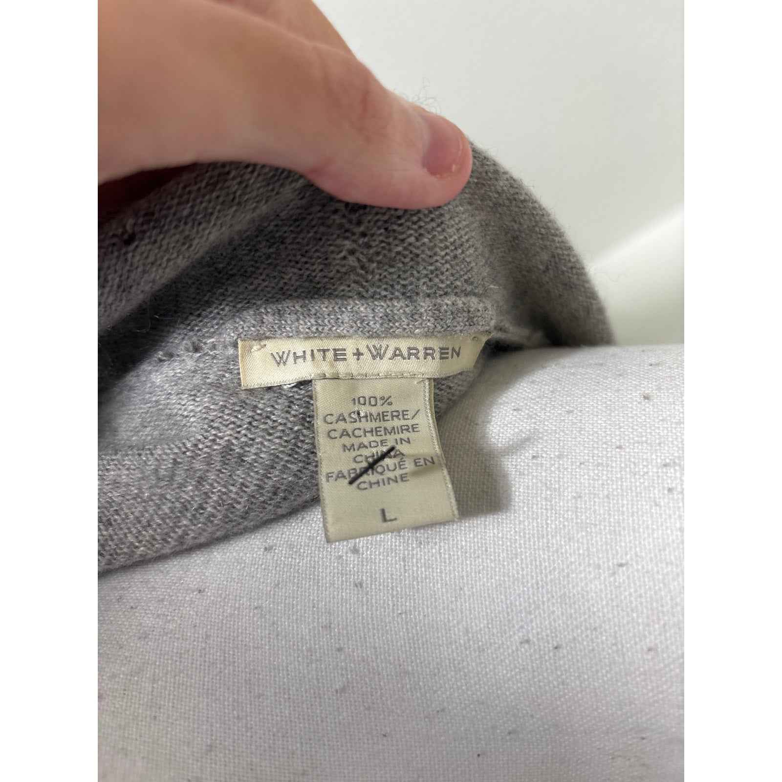 White + Warren Gray Cashmere Cardigan Sz L