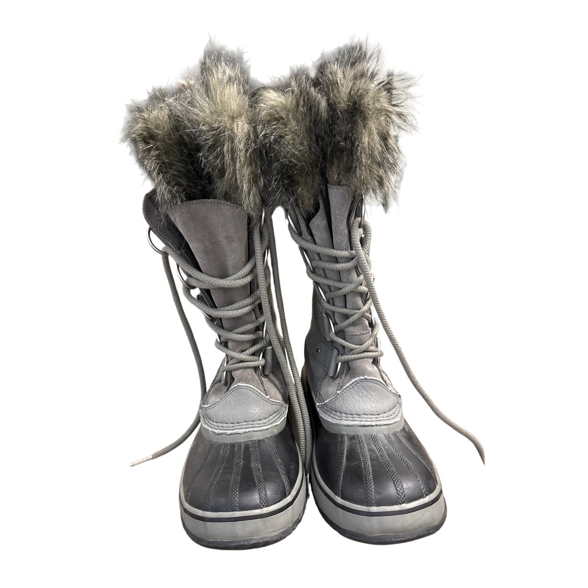 Sorel Gray and Black Fur Trimmed High Lace Up Boots Sz 8.5