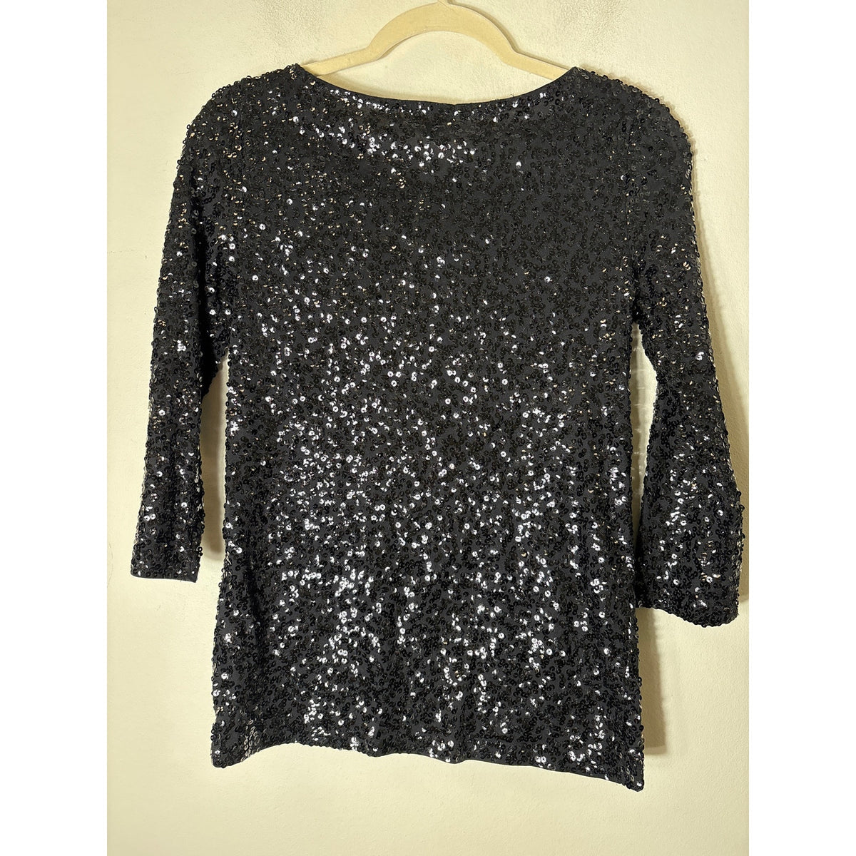 J. Crew Black Long Sleeve Sequin Wide Neck Shirt Sz S
