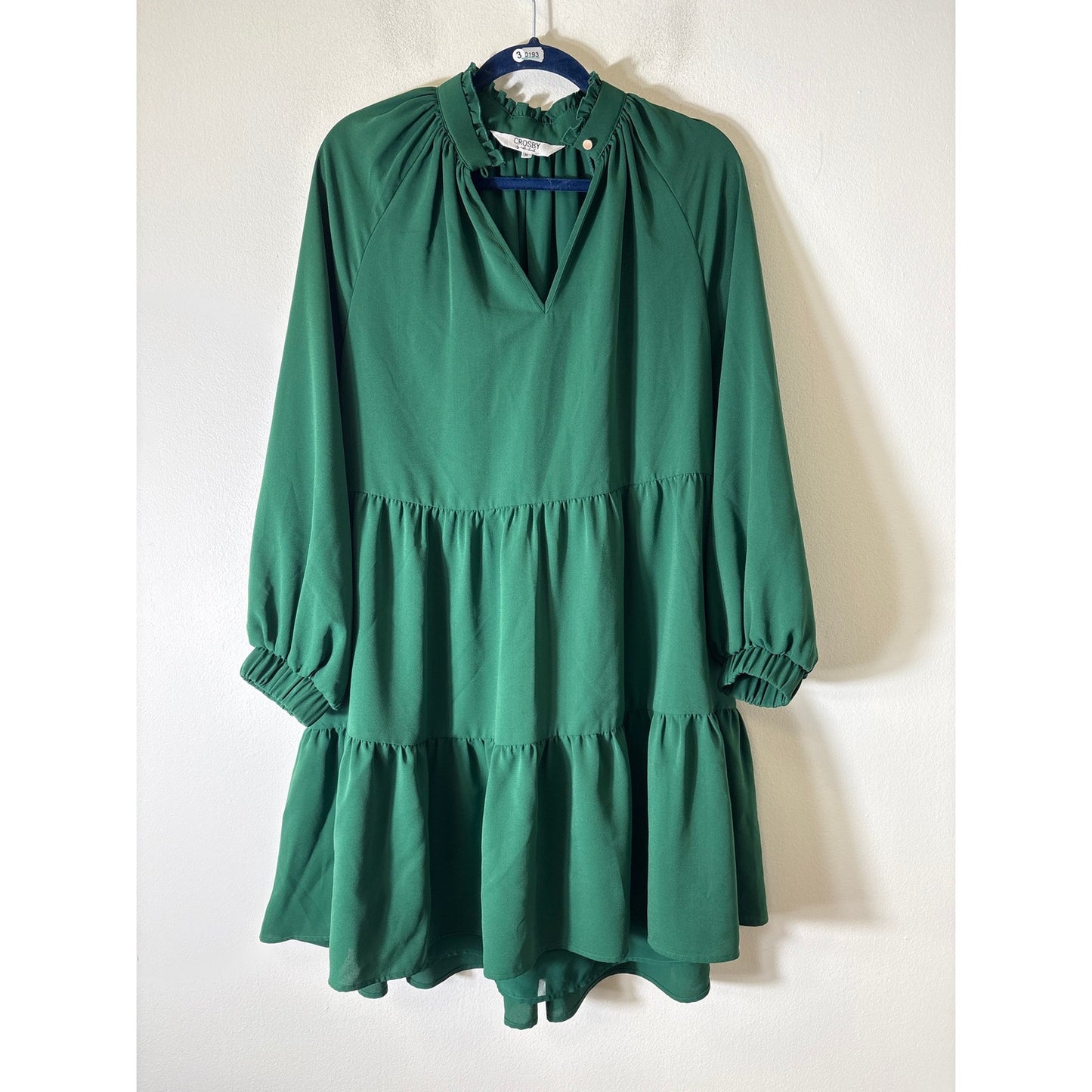 Crosby by Mollie Burch Green Long Sleeve Tiered Mini Dress Sz M