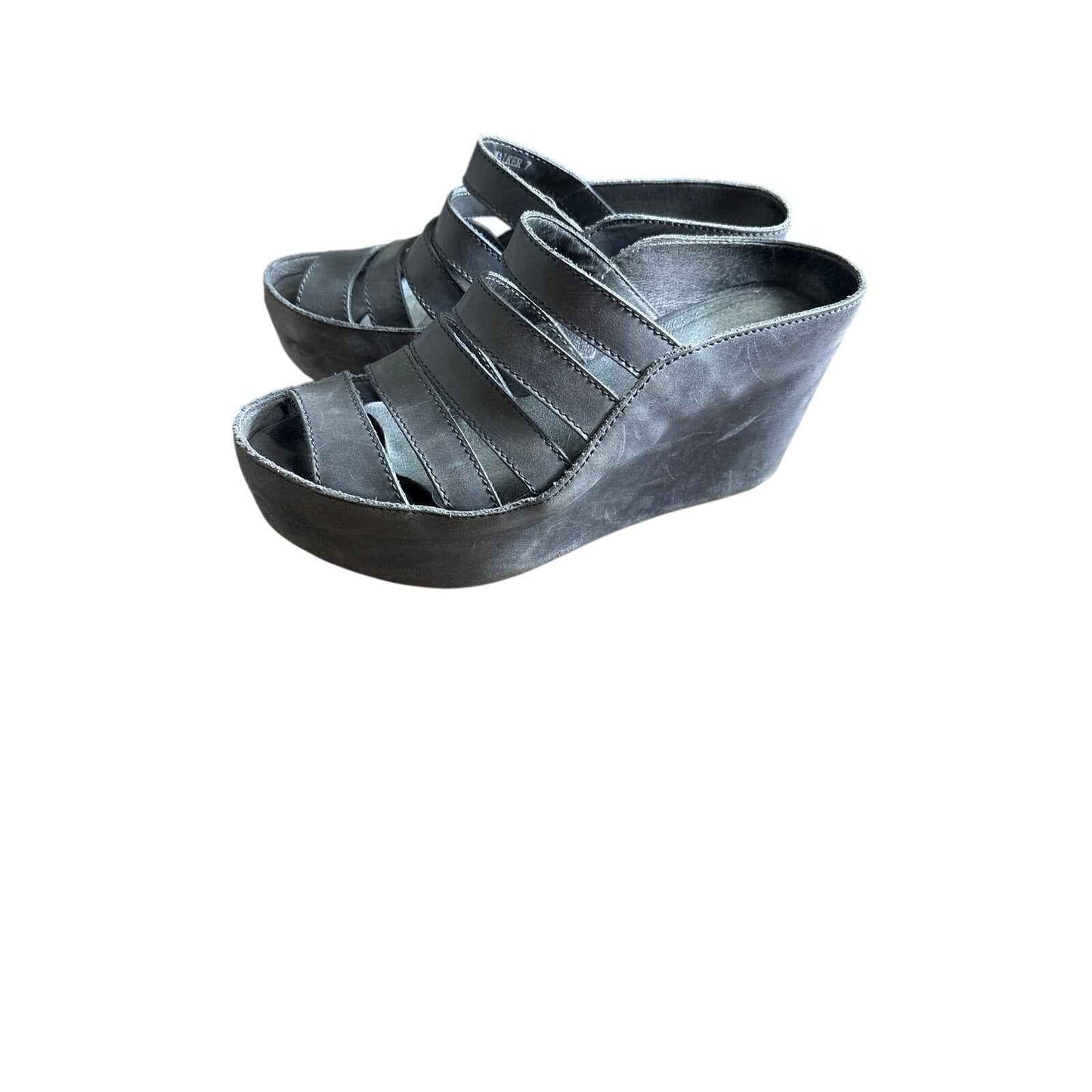 Chololat Blu Dark Gray Walker Wedge Sandals Sz 7