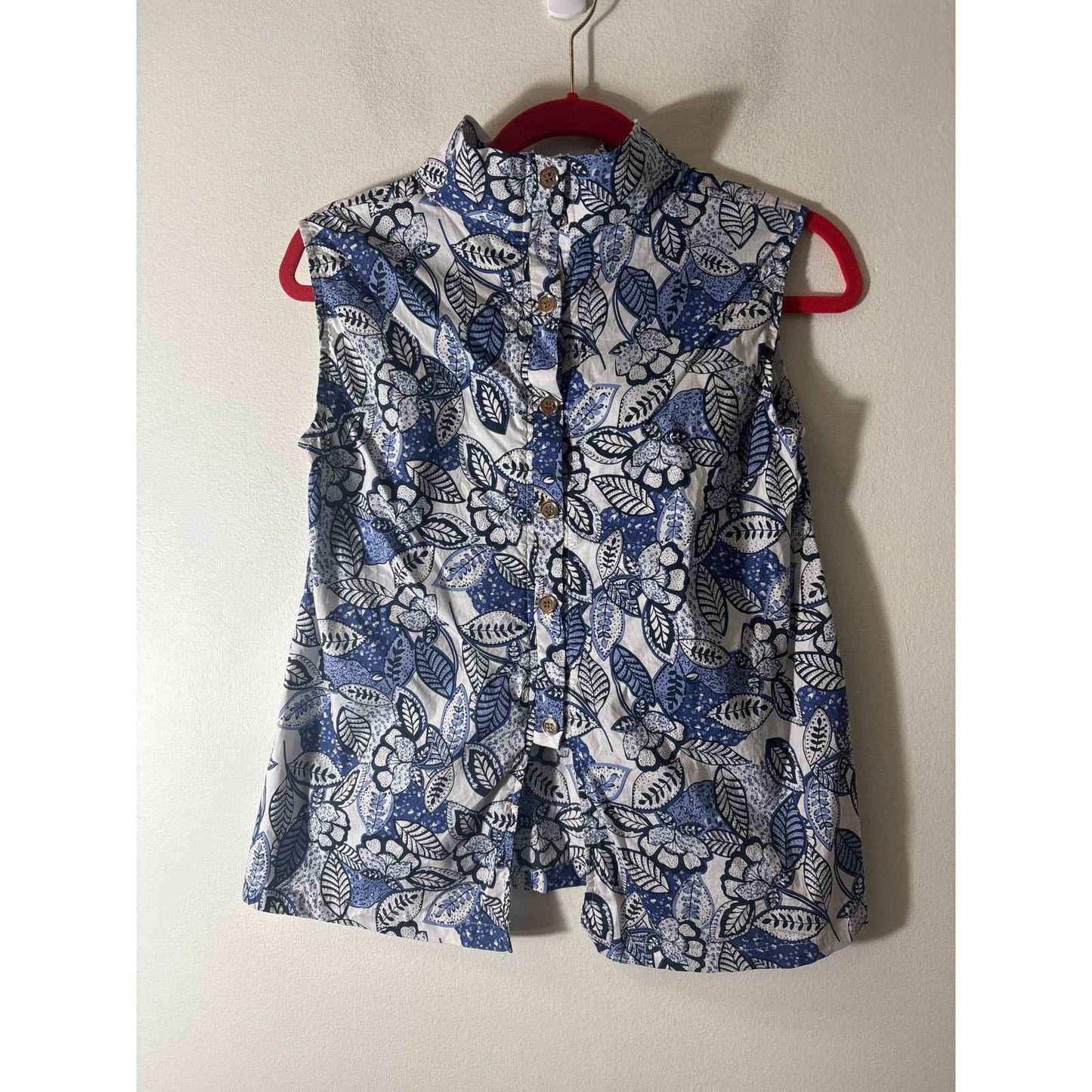 Buru Blue Leaf Mod Neck Sleeveless Top Sz XS