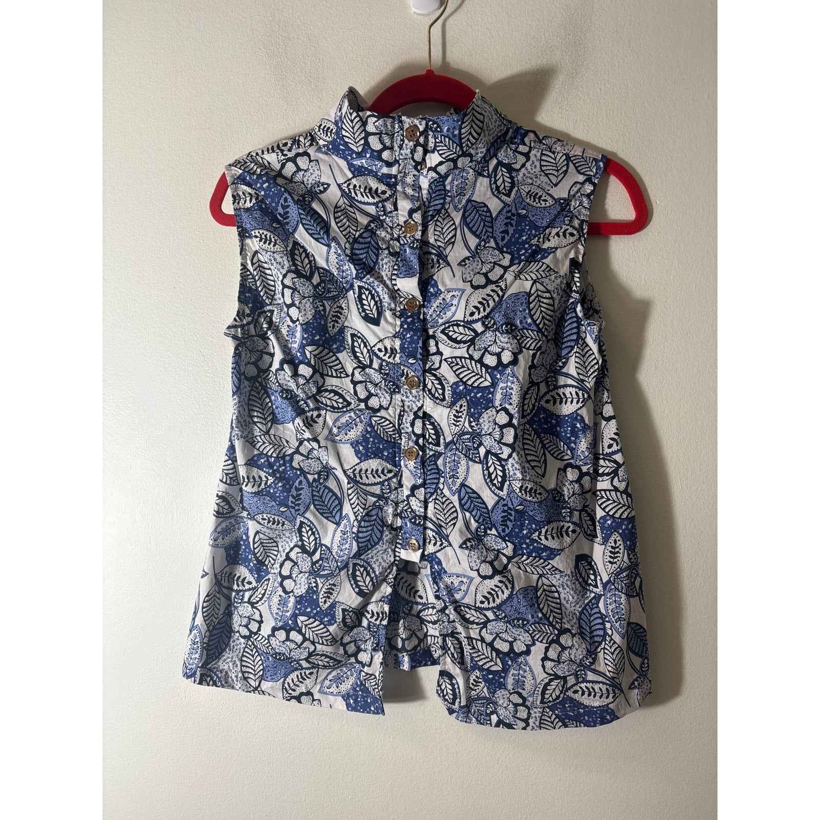 Buru Blue Leaf Mod Neck Sleeveless Top Sz XS